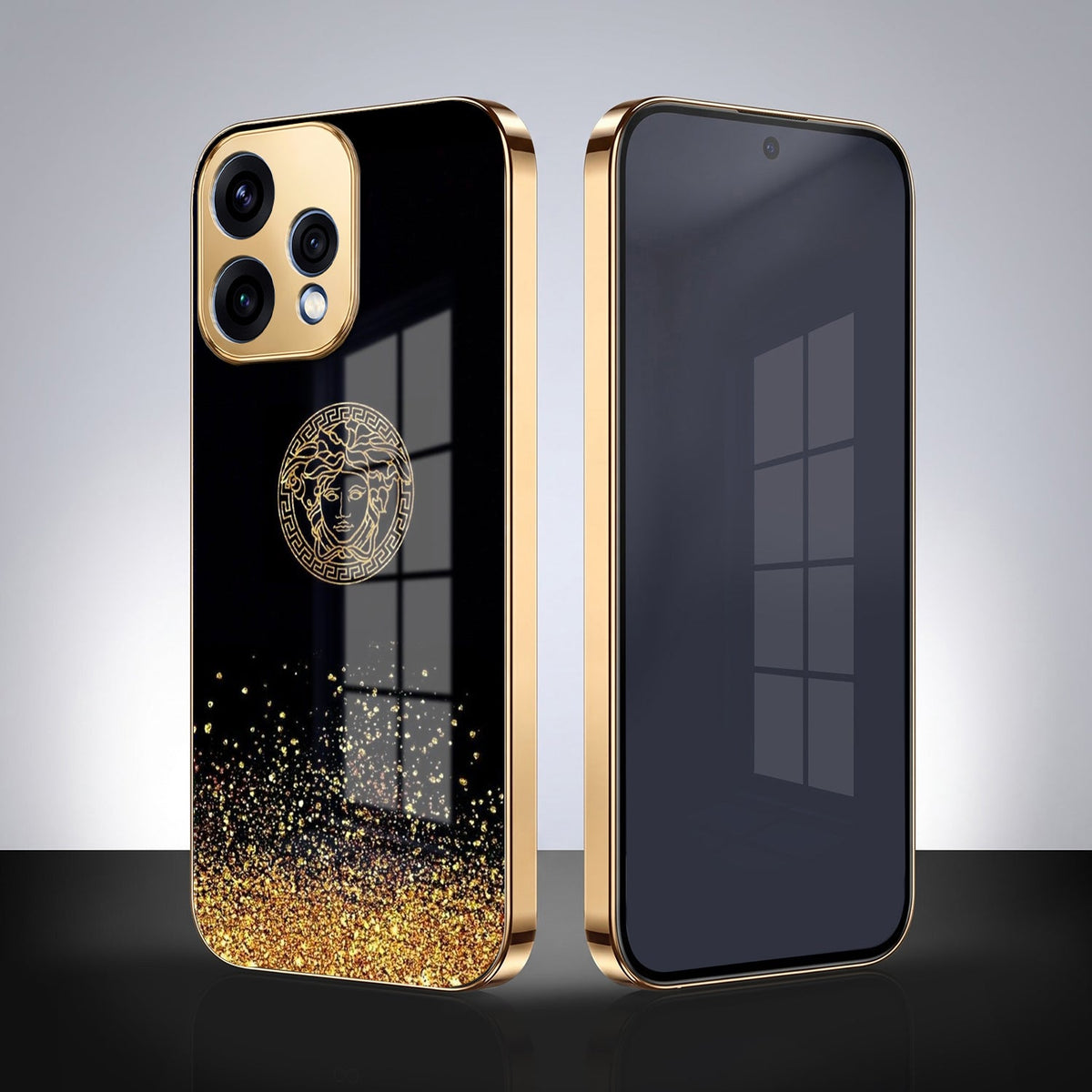 Oppo Reno 15 5G Medusa Head Gold Electroplated Glass Phone Back Case