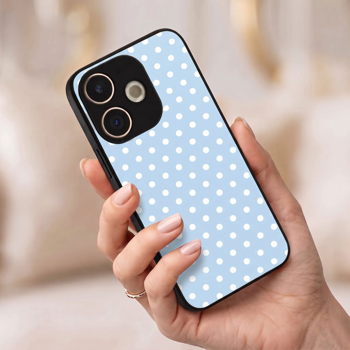 Oppo A5 Pro 5G Aesthetic Sky Blue & White Polka Dot Acrylic Back Cover