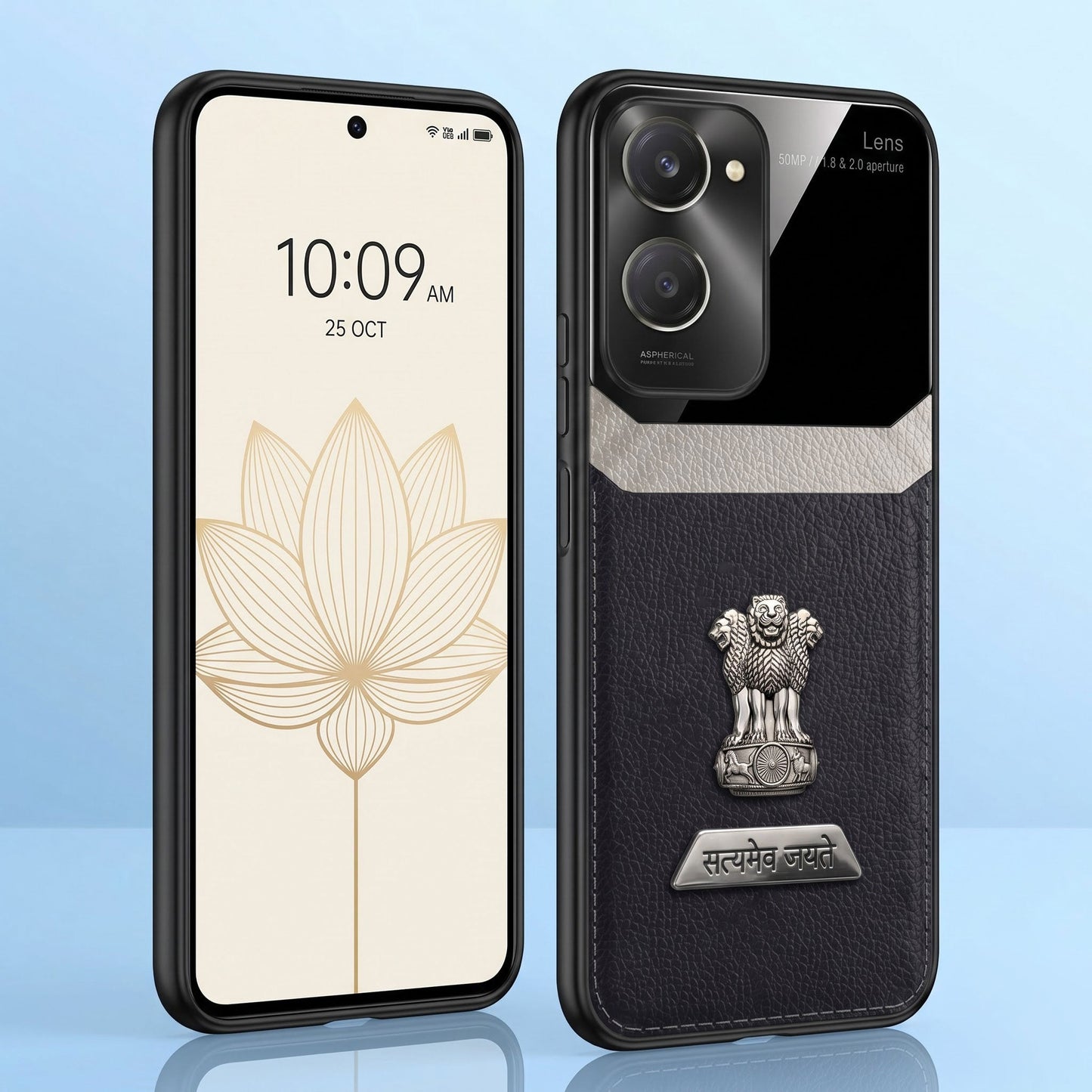Vivo Y28s 5G Satyamev Jayate 2-in-1 Emblem Leather Lens Protective Back Case