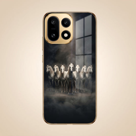 OnePlus 15 5G Running Horses Gold Electroplated Glass Phone Back Case