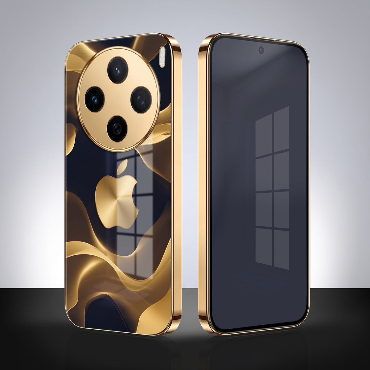 Vivo X200 5G Luxury Wave Gold Electroplated Glass Phone Back Case
