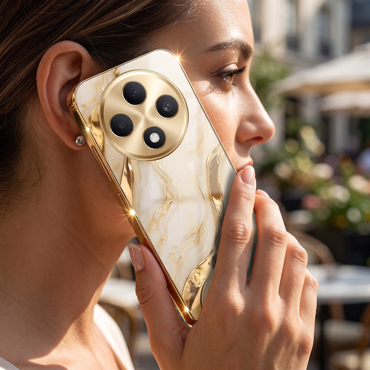 Oppo F27 Pro+ 5G Marvel Texture Gold Electroplated Glass Phone Back Case