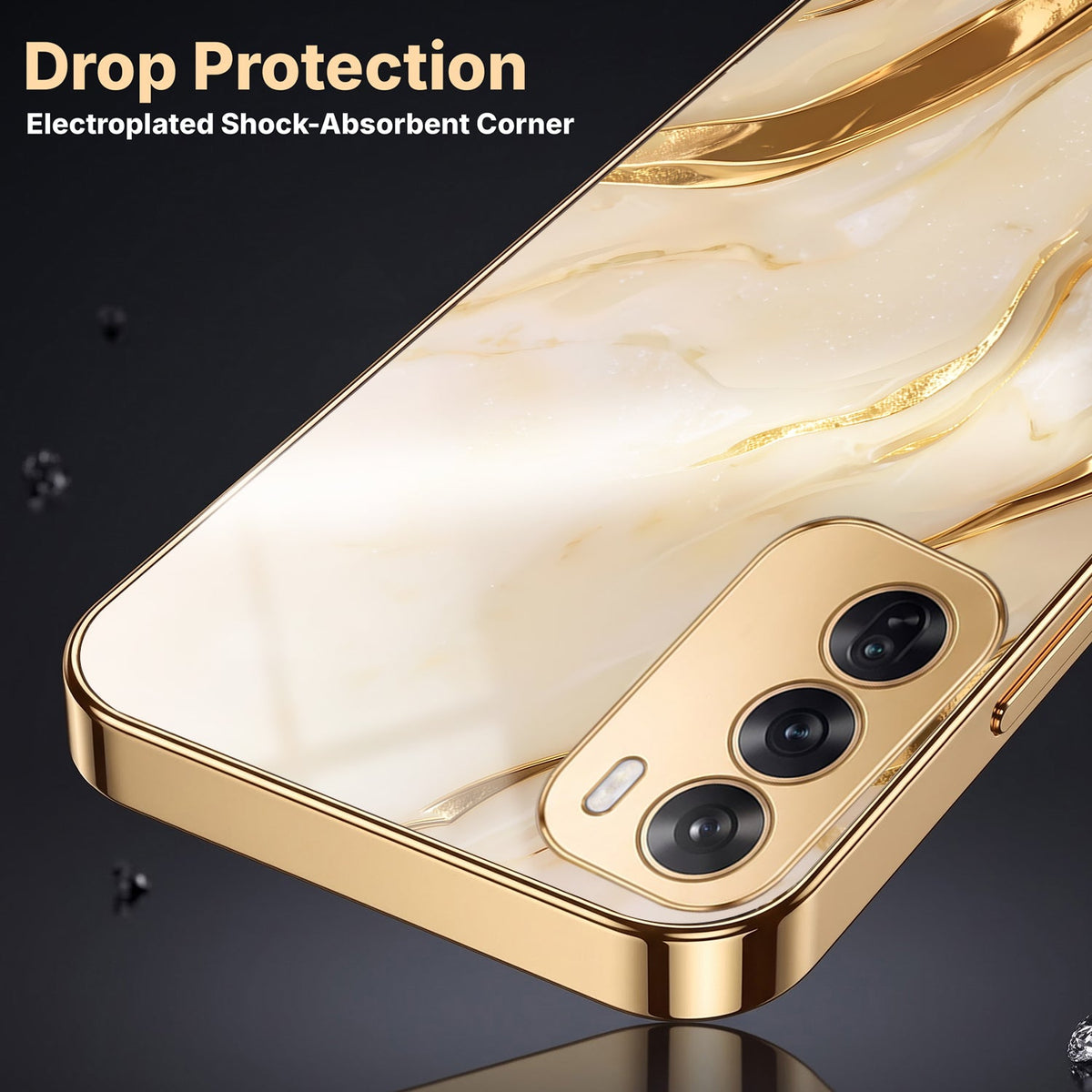 Oppo Reno 12 Pro 5G Marvel Texture Gold Electroplated Glass Phone Back Case
