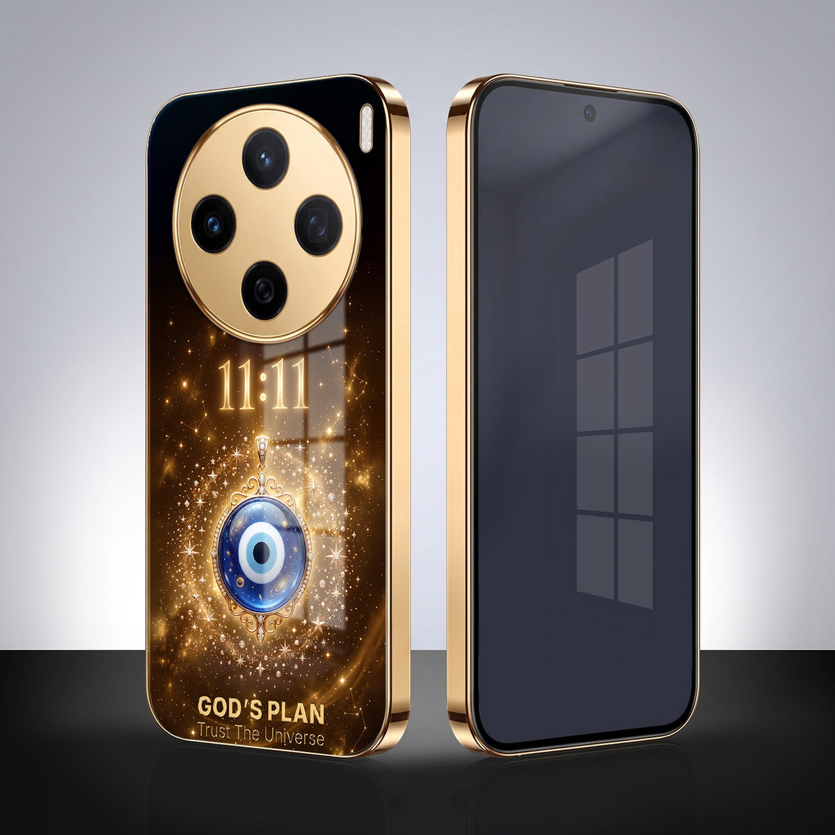 Vivo X200 5G God’s Plan Evil Eye Gold Electroplated Glass Phone Back Case