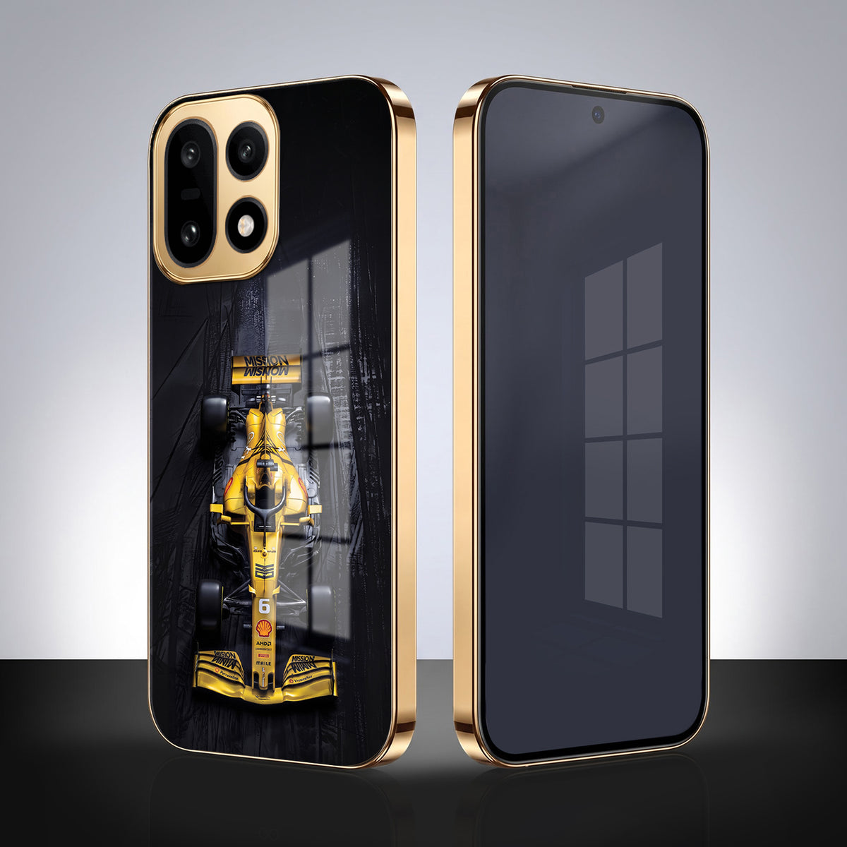 OnePlus 15 5G F1 Racing Car Gold Electroplated Glass Phone Back Case
