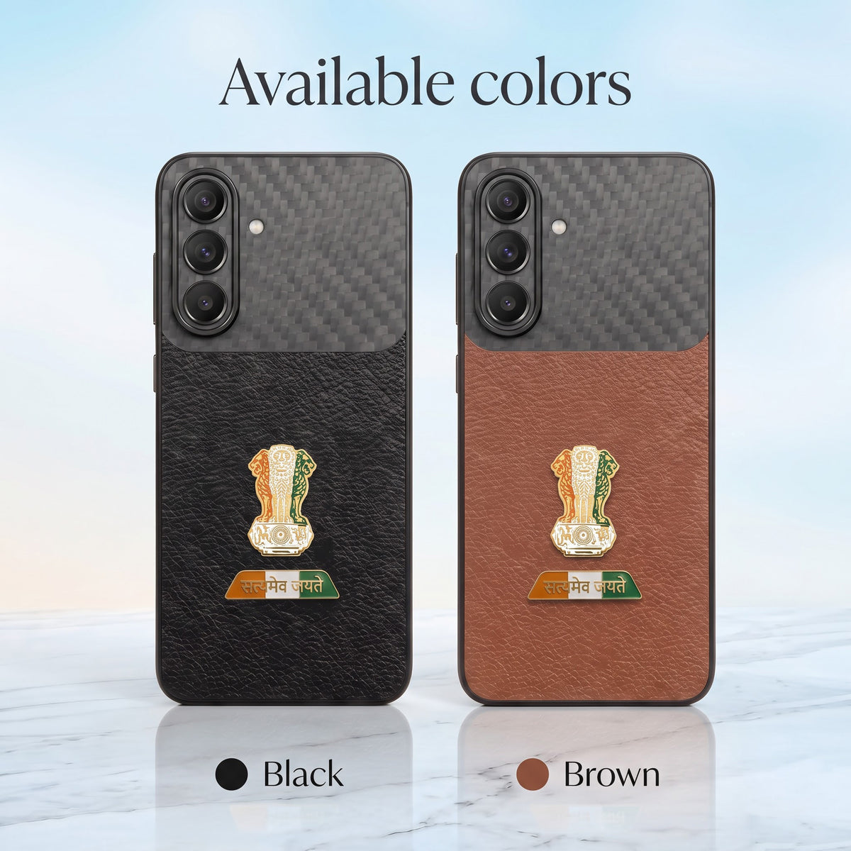 Samsung Galaxy A37 5G Tri-Color Satyamev Jayate Carbon Fiber Leather Hybrid Phone Case