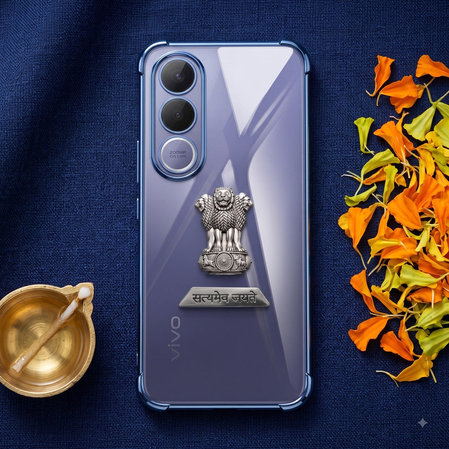 Vivo V70 FE 5G Satyamev Jayate 2-in-1 Emblem Transparent Shockproof Airbag Case