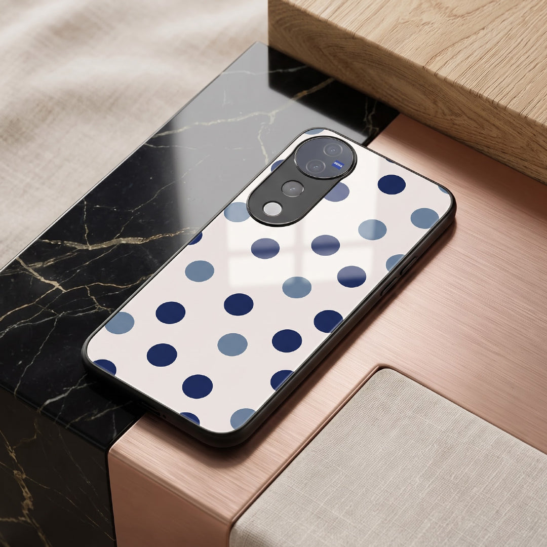Vivo V40 Pro 5G Elegant White Navy Blue Polka Dot Acrylic Back Cover