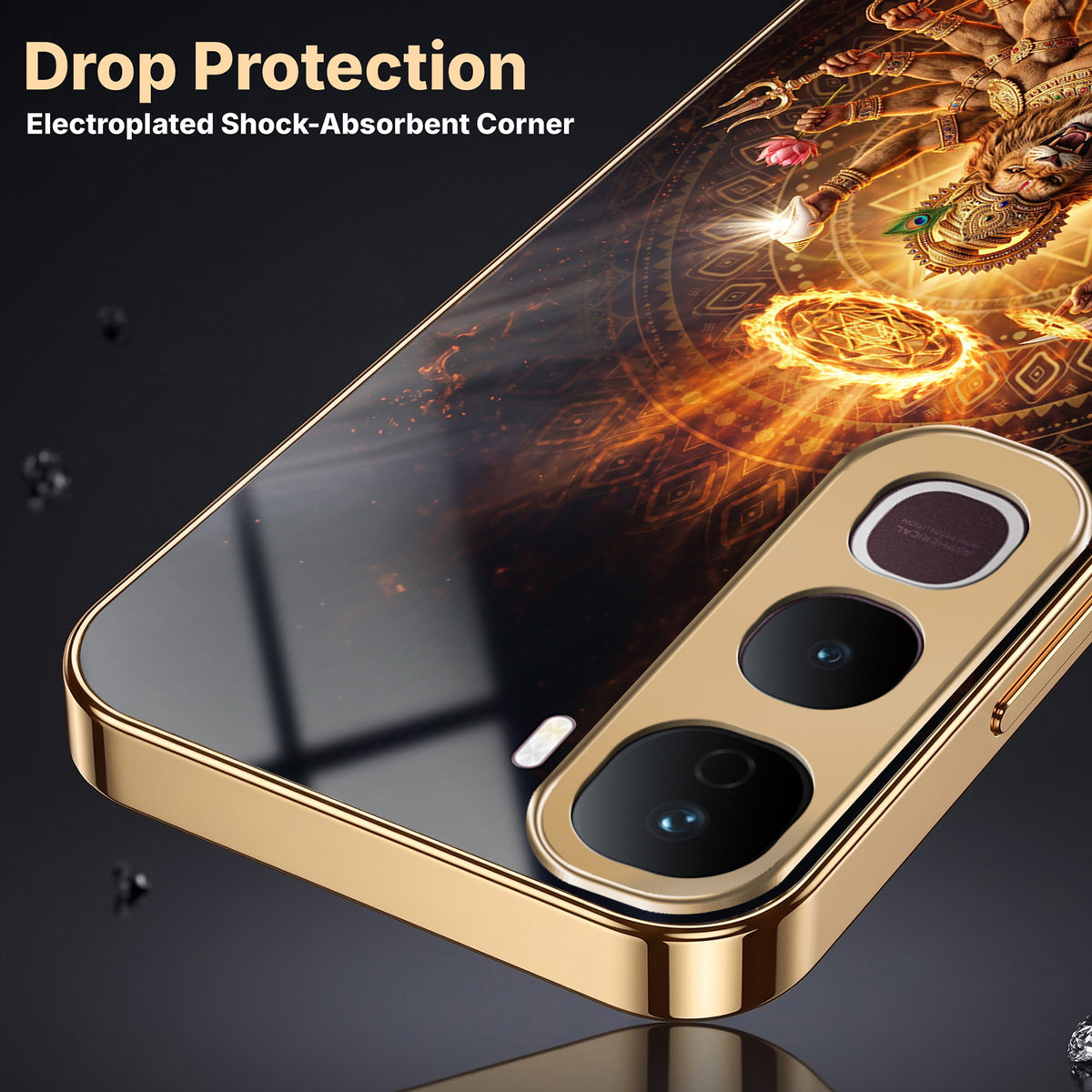 Vivo Y400 Pro 5G Lord Narasimha Gold Electroplated Glass Phone Back Case