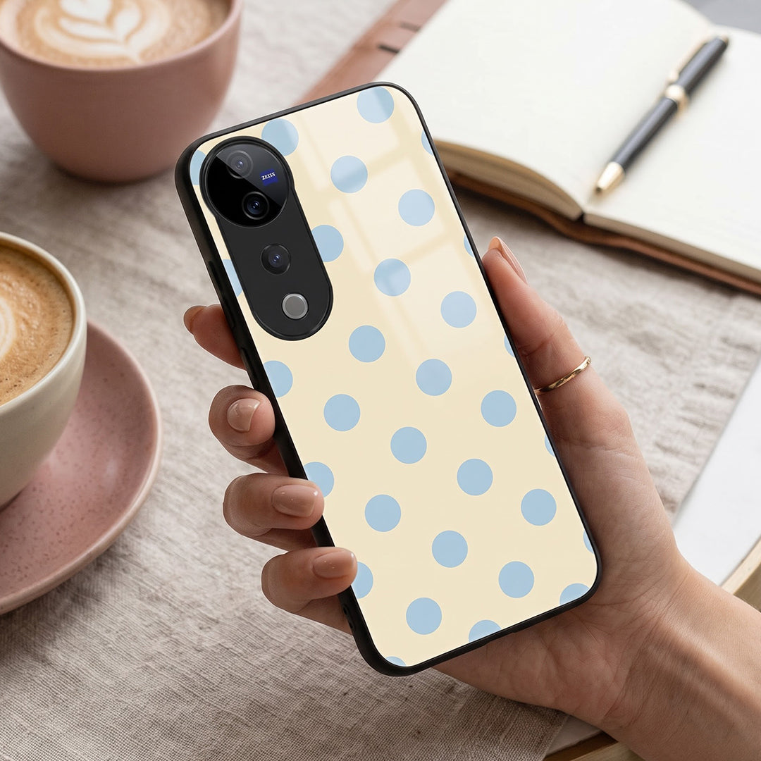 Vivo V40 Pro 5G Elegant Cream Blue Polka Dot Acrylic Back Cover
