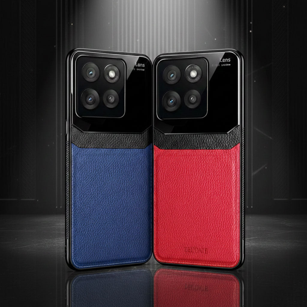 Two Motorola Edge 60 Fusion 5G phone cases, one blue and one red, on a reflective surface with a dark background.
