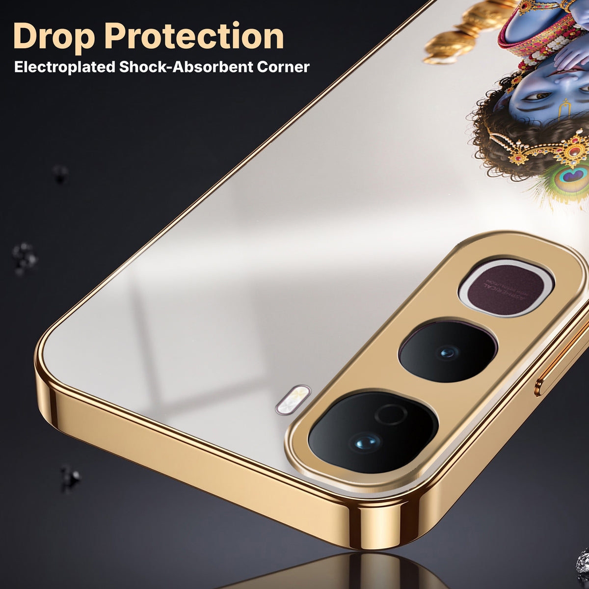 Vivo Y400 Pro Bal Krishna Blessings Gold Electroplated Glass Phone Back Case