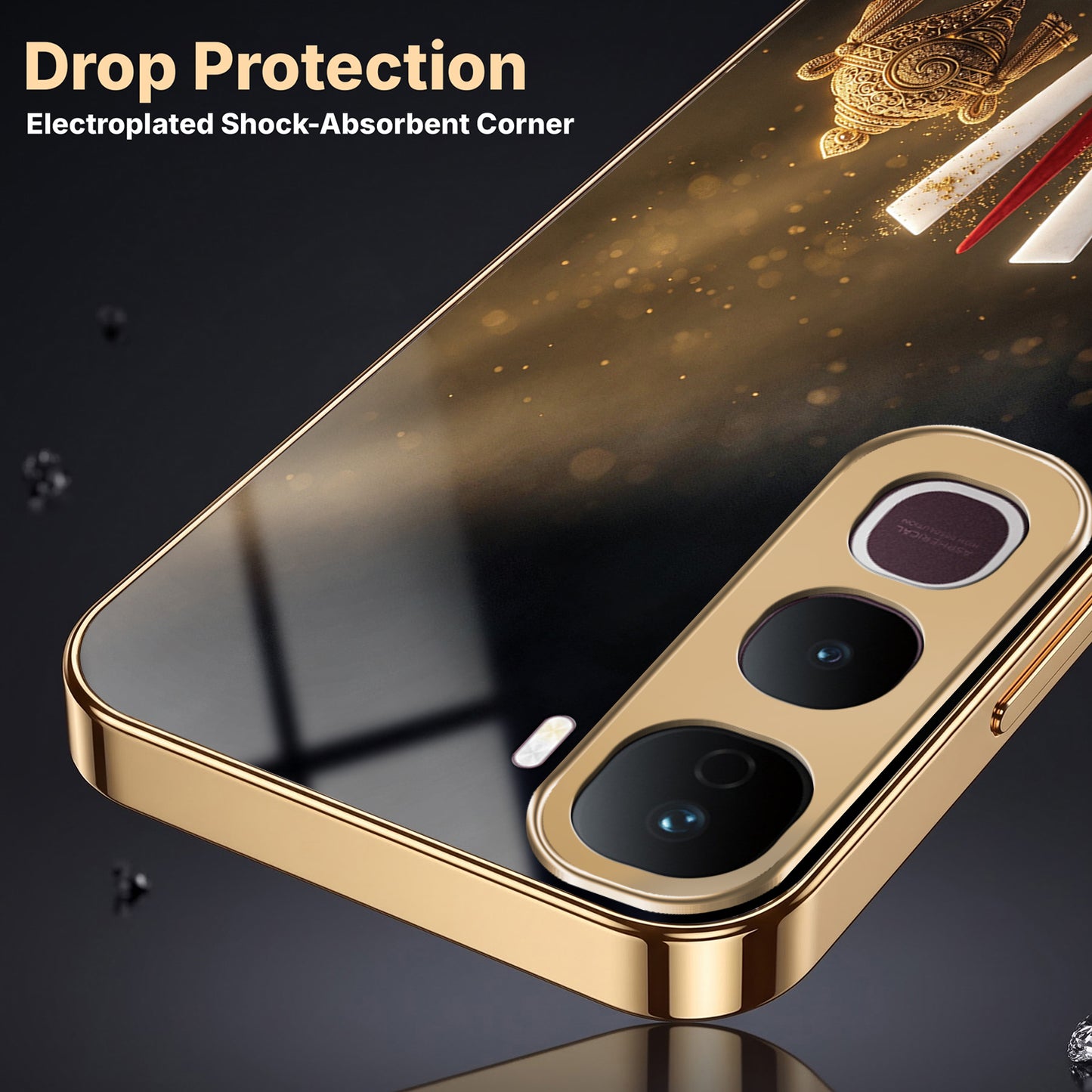 Vivo Y400 Pro Royal Heritage Edition Gold Electroplated Glass Phone Back Case