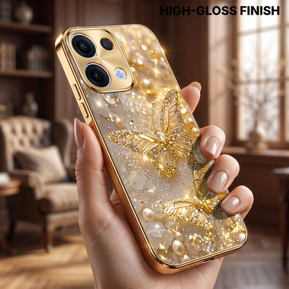 Oppo Reno 13 5G Golden Butterfly Gold Electroplated Glass Phone Back Case