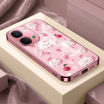 Vivo T5x 5G Luxury 3D Clouds Pink Electroplated Glass Phone Back Case