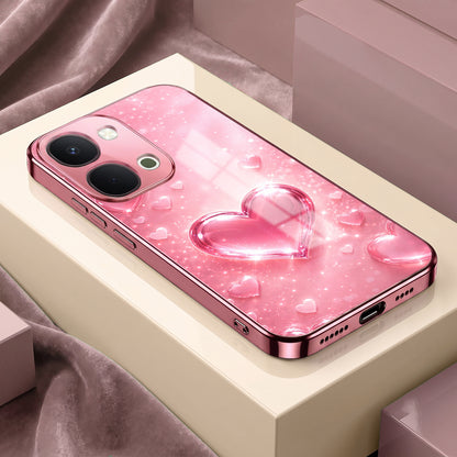 Vivo T5x 5G Luxury 3D Jelly Heart Pink Electroplated Glass Phone Back Case