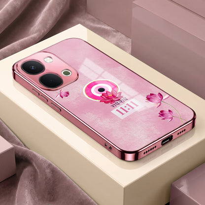 Vivo T5x 5G Luxury Radhe Radhe 11:11 Pink Electroplated Glass Phone Back Case