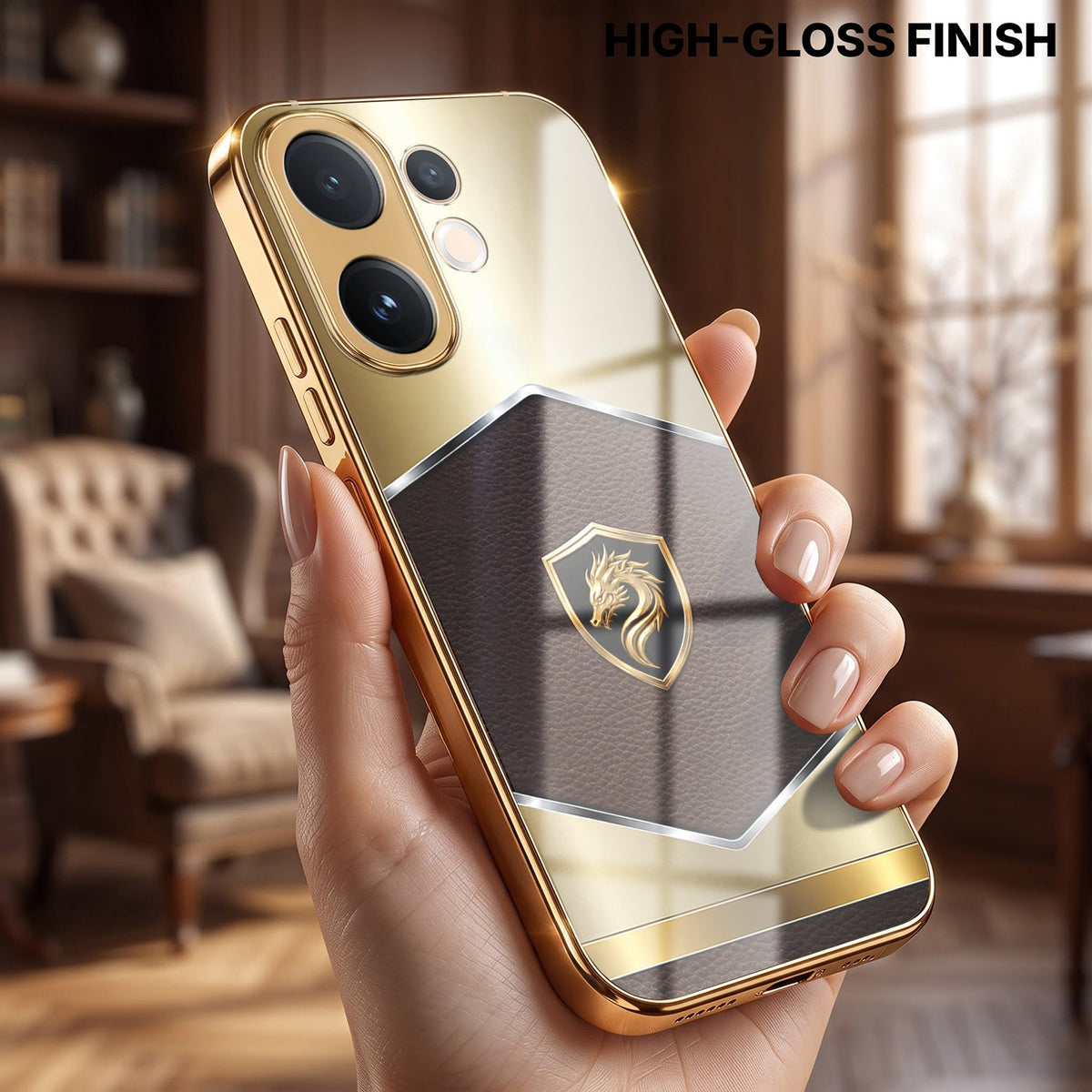 Vivo V60e 5G Dragon Crest Gold Electroplated Glass Phone Back Case