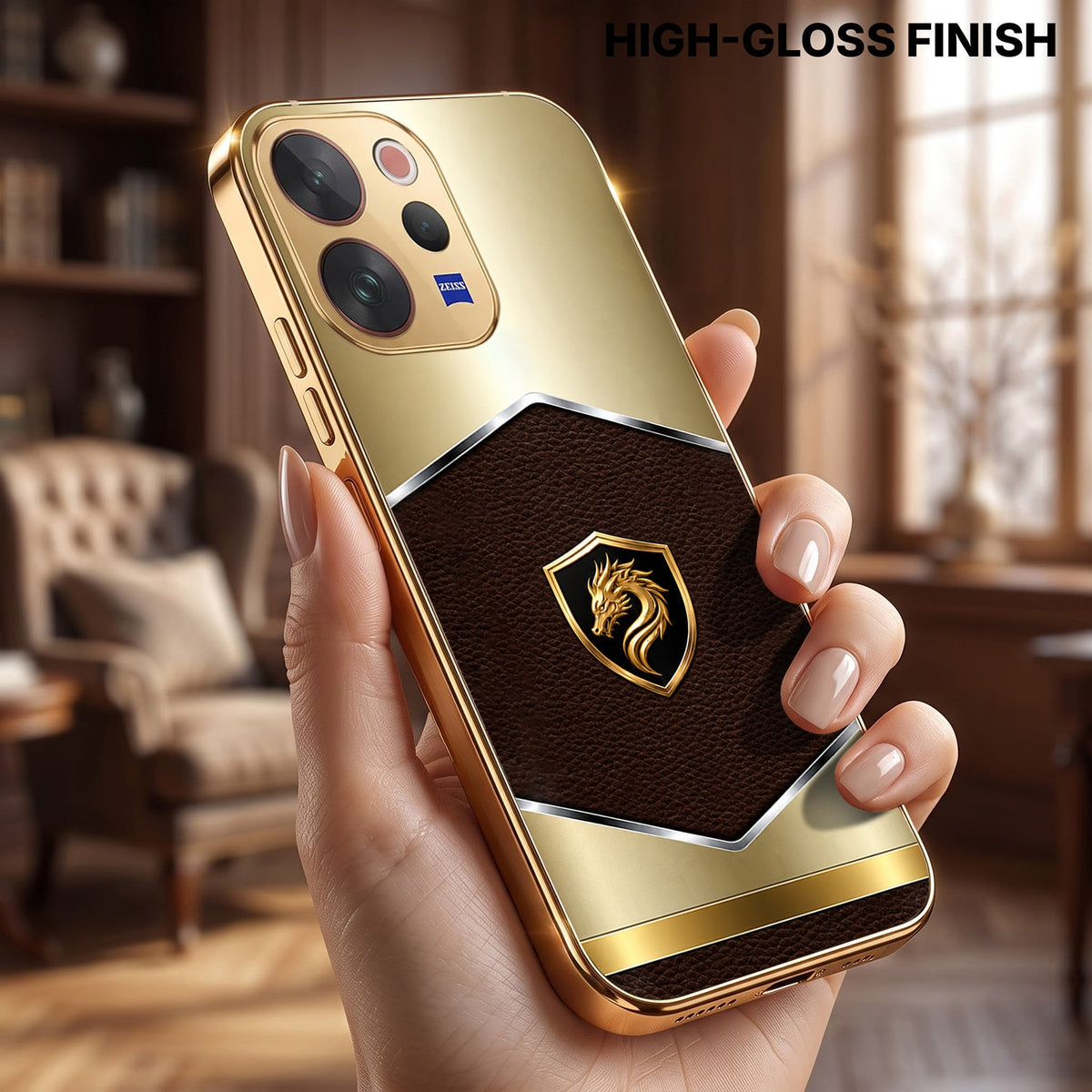 Vivo V70 5G Dragon Crest Gold Electroplated Glass Phone Back Case
