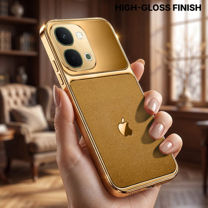 Vivo T5x 5G Royal Touch Apple Gold Electroplated Glass Phone Back Case