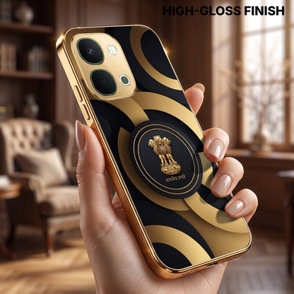 Vivo T5x 5G Royal Emblem Gold Electroplated Glass Phone Back Case