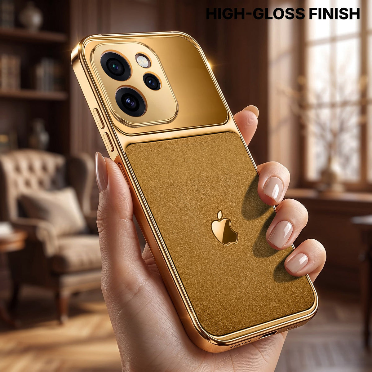 Oppo Reno 15 Pro Mini 5G Royal Touch Apple Gold Electroplated Glass Phone Back Case