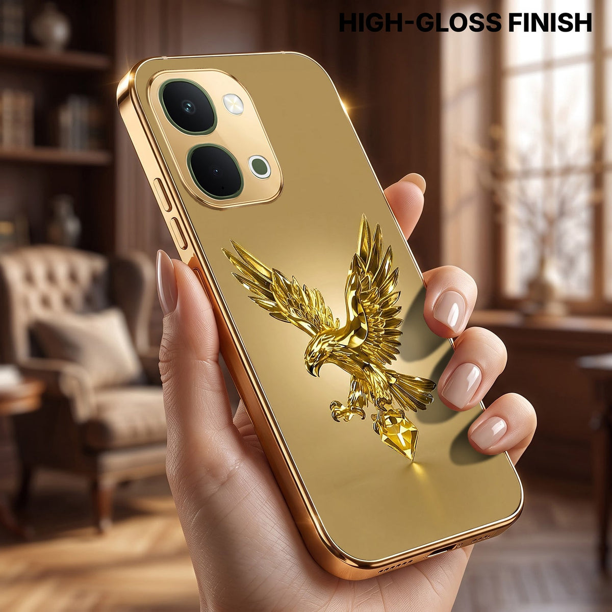 Vivo T5x 5G Golden Eagle Gold Electroplated Glass Phone Back Case