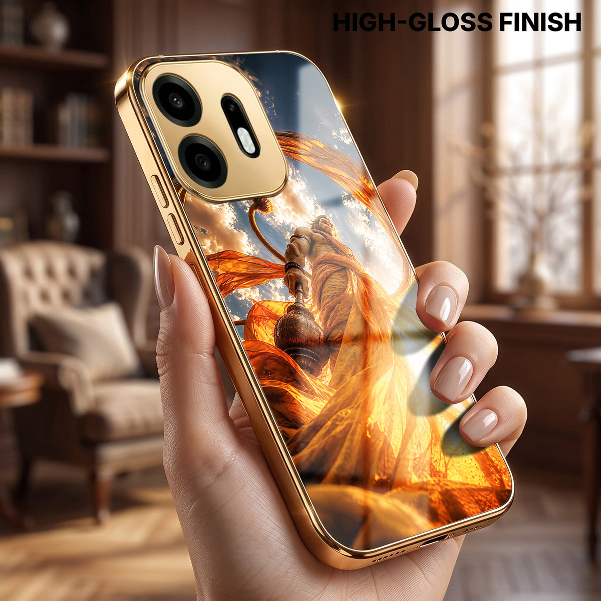 OnePlus N6 5G Divine Hanuman Gold Electroplated Glass Phone Back Case