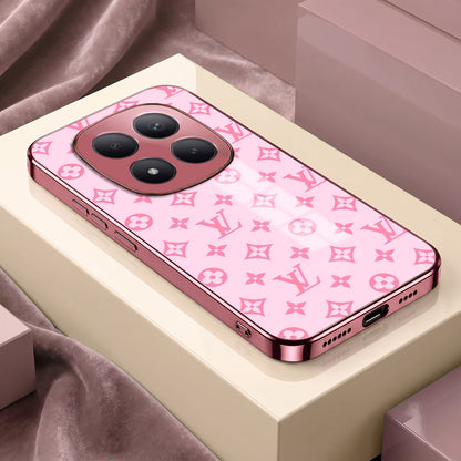 Redmi Note 15 Pro+ 5G Luxury Monogram Pink Electroplated Glass Phone Back Case