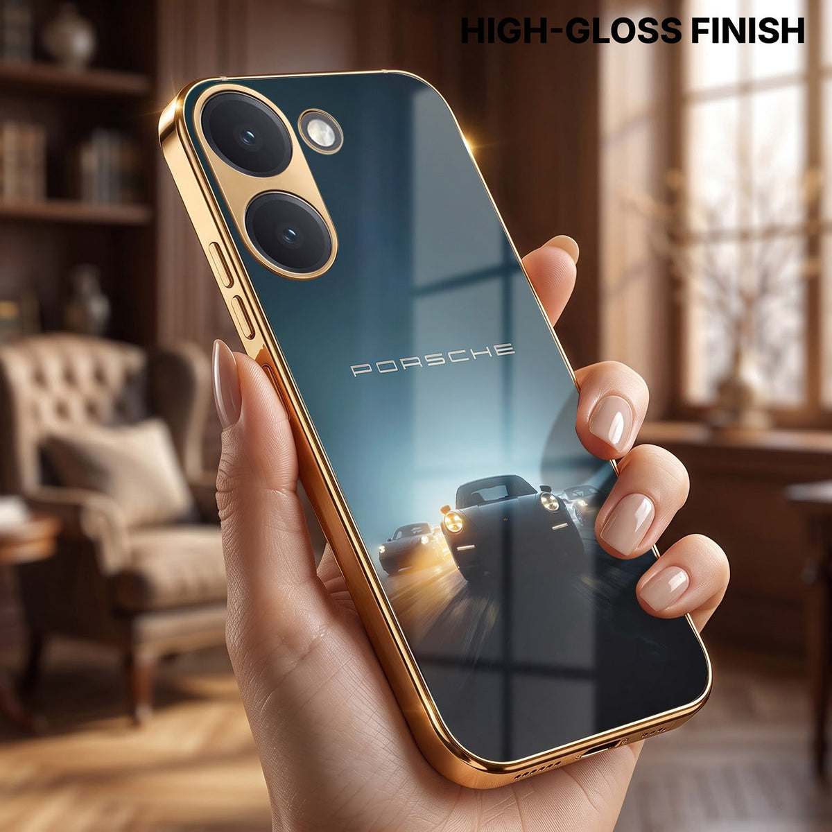 Poco X8 Pro 5G Porsche Luxury Gold Electroplated Glass Phone Back Case