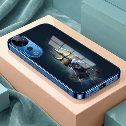 Vivo V40 Pro 5G Divine Shiva Trisul Blue Electroplated Glass Phone Back Case