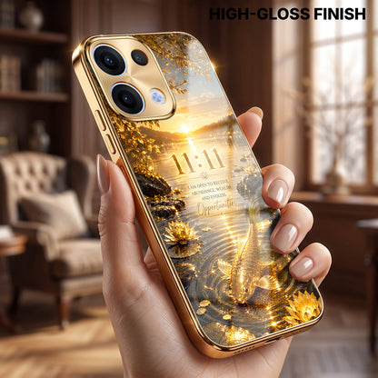 Oppo Reno 13 5G 11:11 Manifestation Gold Electroplated Glass Phone Back Case