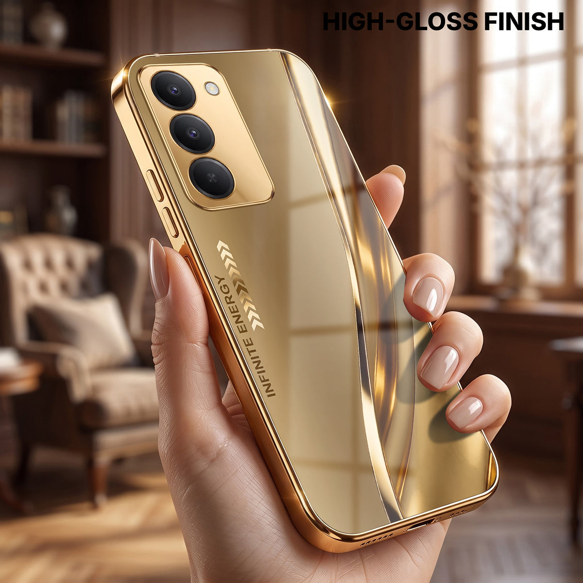 Redmi 15 5G Luxury Infinity Energy Gold Electroplated Glass Phone Case