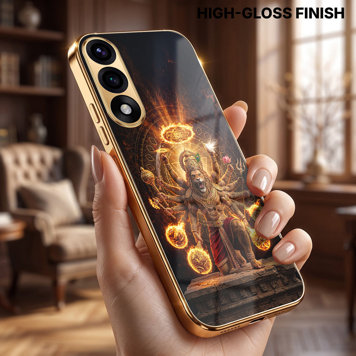 Oneplus Nord 5 5G Lord Narasimha Gold Electroplated Glass Phone Back Case