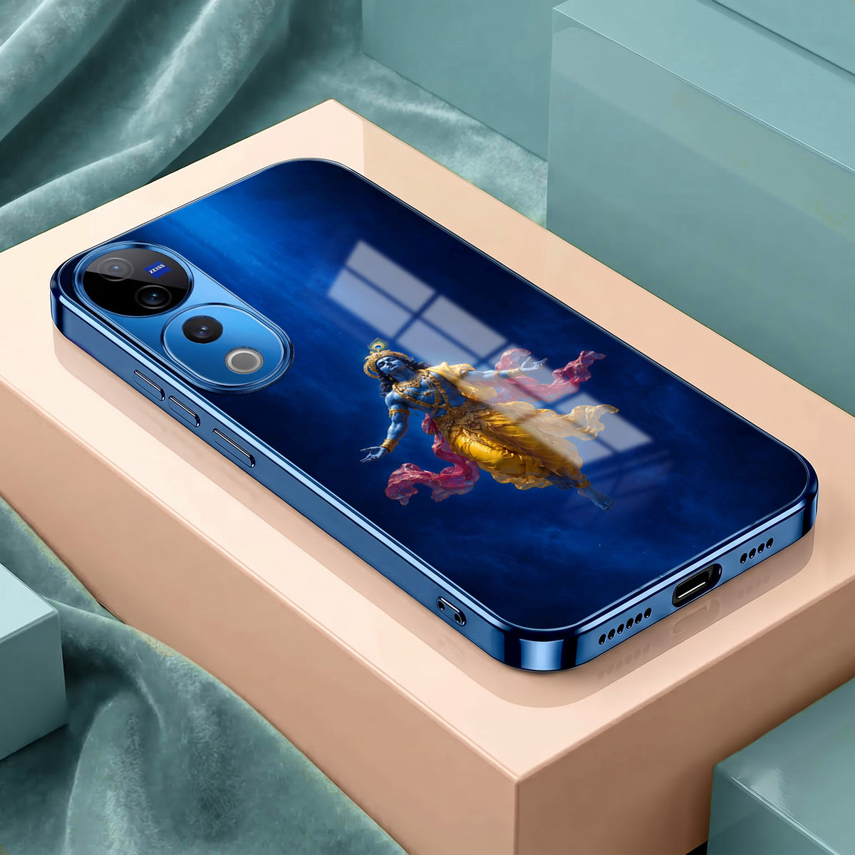 Vivo V40 Pro 5G Lord Krishna Blue Electroplated Glass Phone Back Case