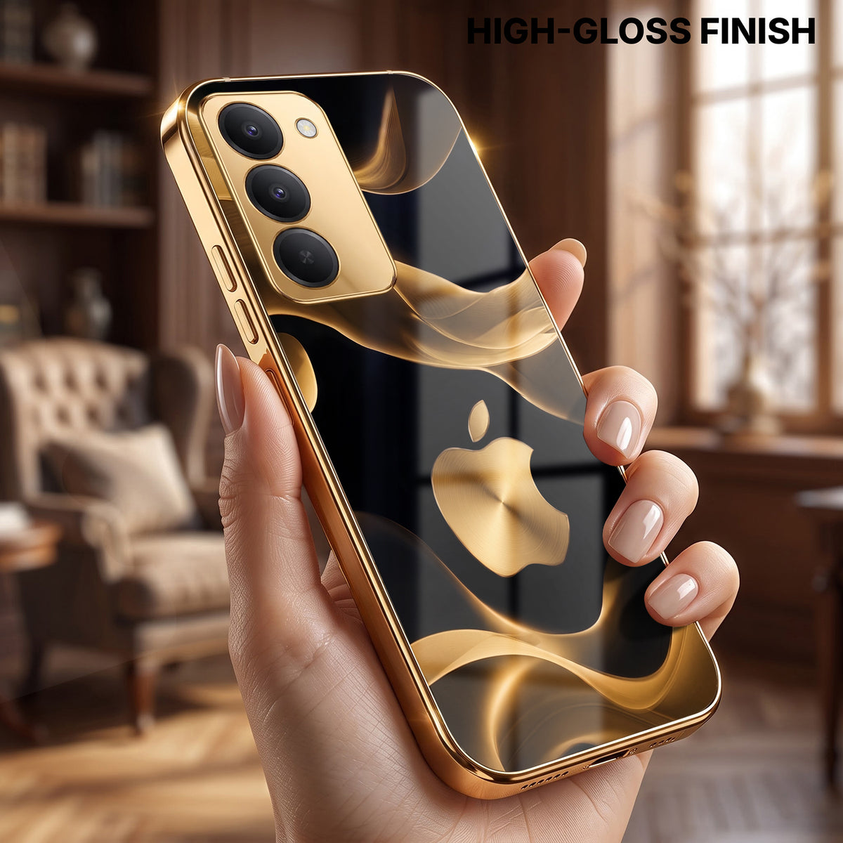 Redmi 15 5G Luxury Wave Gold Electroplated Glass Phone Back Case