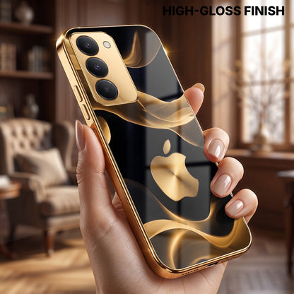 Redmi 15 5G Luxury Wave Gold Electroplated Glass Phone Back Case