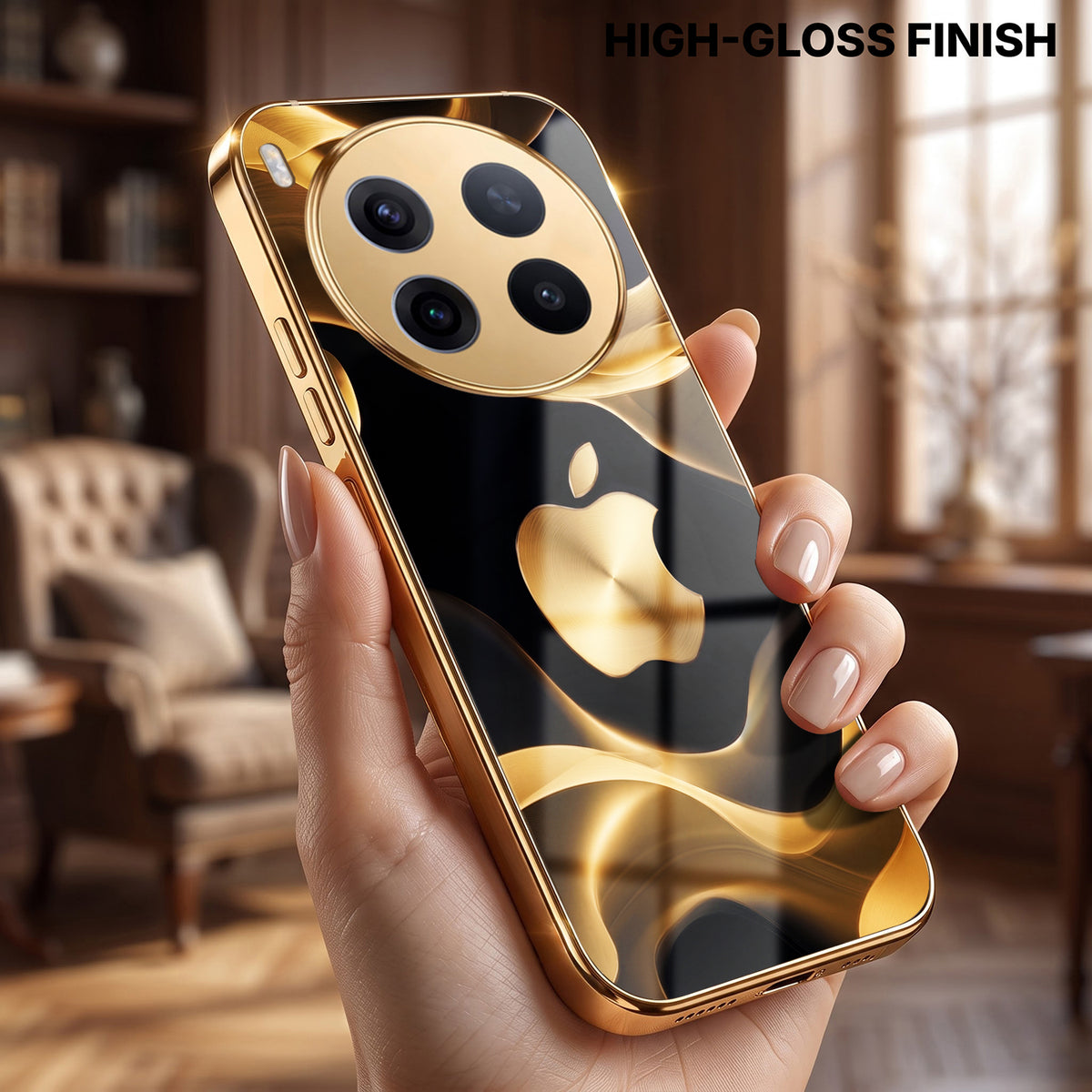 Vivo X300 Pro 5G Luxury Wave Gold Electroplated Glass Phone Back Case