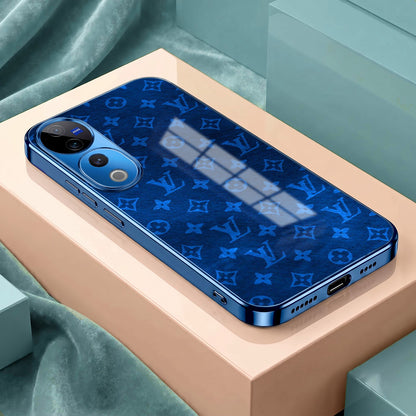 Vivo V40 Pro 5G Luxury Monogram Blue Electroplated Glass Phone Back Case
