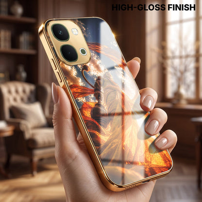 Vivo T5x 5G Divine Hanuman Gold Electroplated Glass Phone Back Case