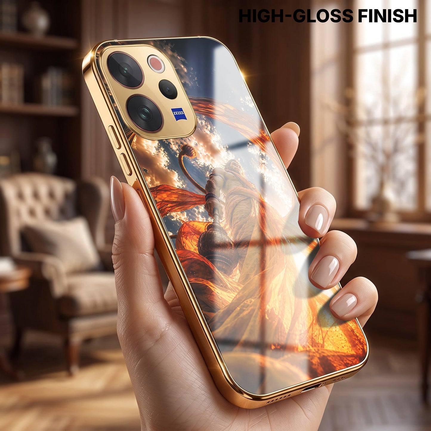 Vivo V70 5G Divine Hanuman Gold Electroplated Glass Phone Back Case
