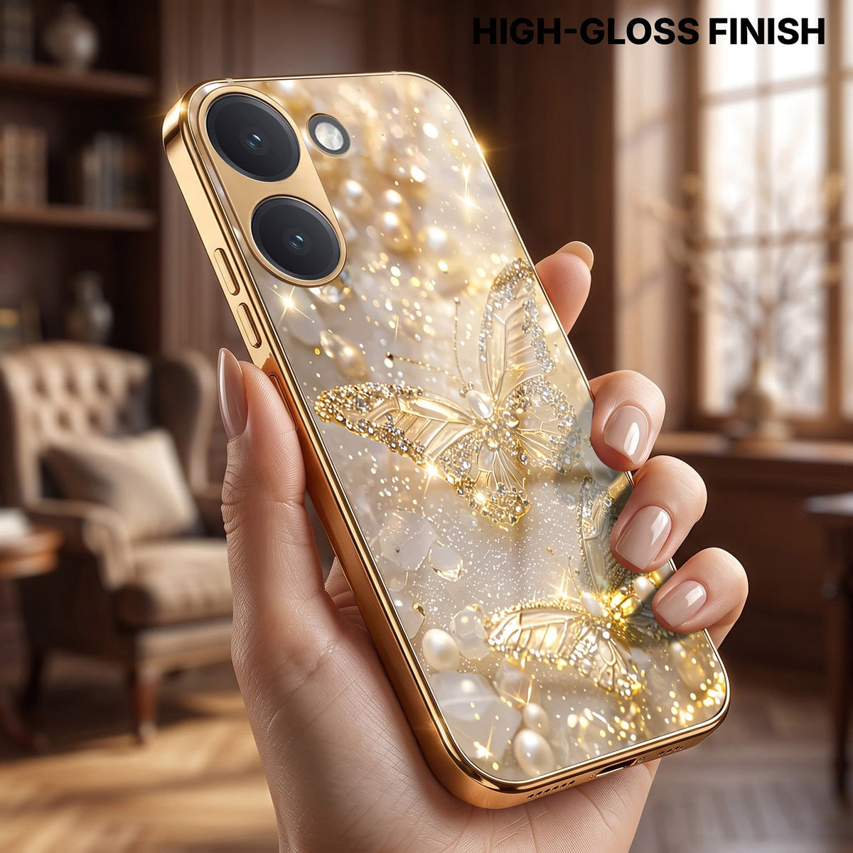 Poco X8 Pro 5G Golden Butterfly Gold Electroplated Glass Phone Back Case