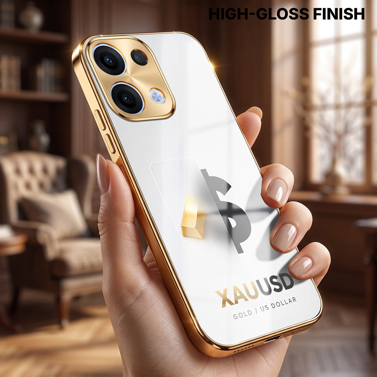 Oppo Reno 13 5G Luxury XAU/USD Gold Electroplated Glass Phone Back Case