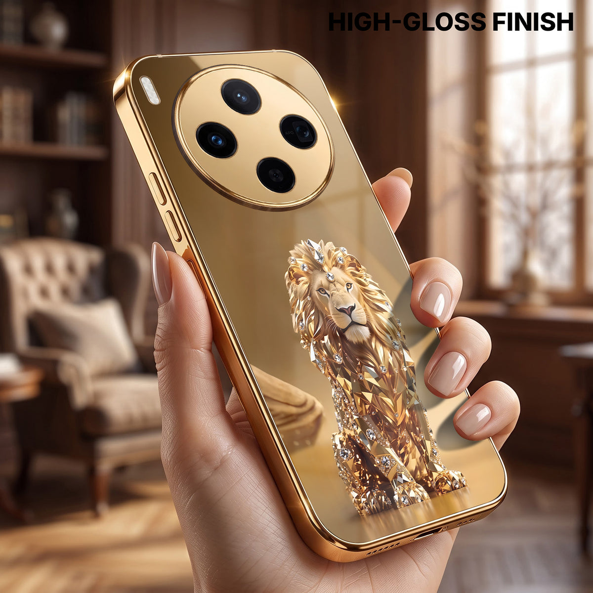Vivo X300 5G Luxury Lion Gold Electroplated Glass Phone Back Case