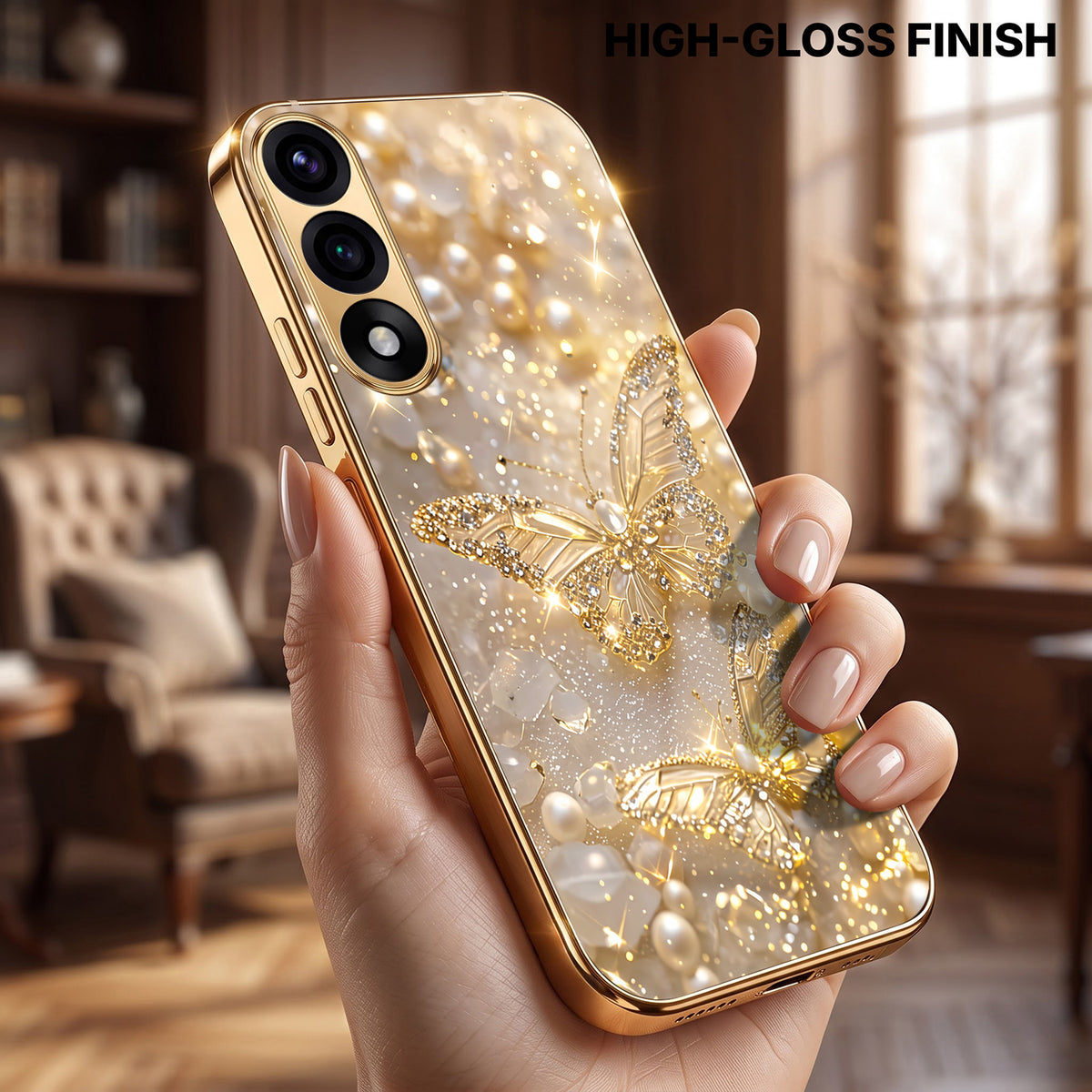 Oneplus Nord 5 5G Golden Butterfly Gold Electroplated Glass Phone Back Case