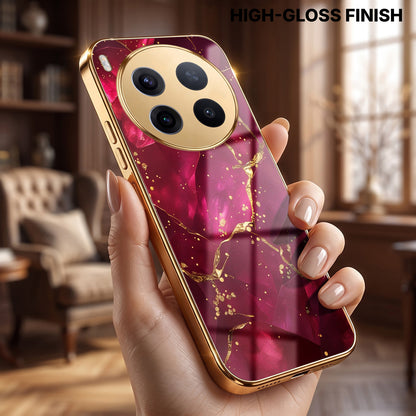 Vivo X300 Pro 5G Luxury Crimson Marble Gold Electroplated Glass Phone Back Case