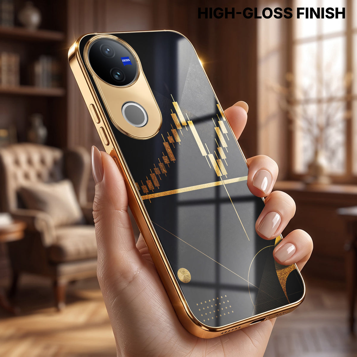 Vivo V50 5G Trading Candles Gold Electroplated Glass Phone Back Case