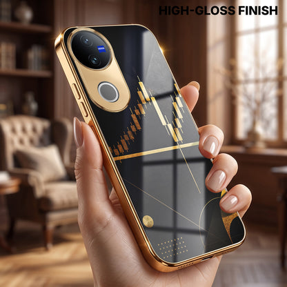 Vivo V50 5G Trading Candles Gold Electroplated Glass Phone Back Case