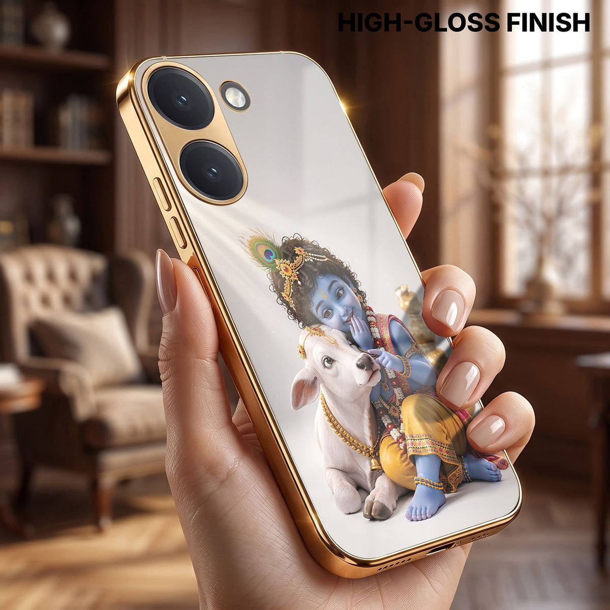Poco X8 Pro 5G Bal Krishna Blessings Gold Electroplated Glass Phone Back Case