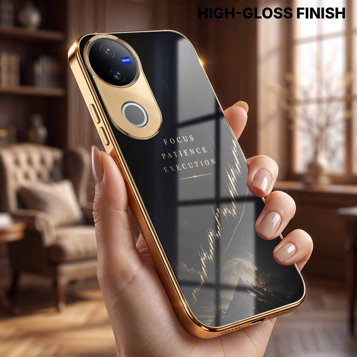 Vivo V50 5G Focus Electroplated Gold Electroplated Glass Phone Back Case